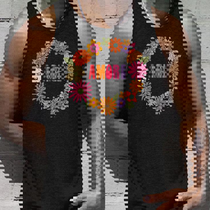 レトロ ボーホー フラワー アモーレ 愛 イタリア語 イタリア 旅行 タンクトップ 彼への贈り物