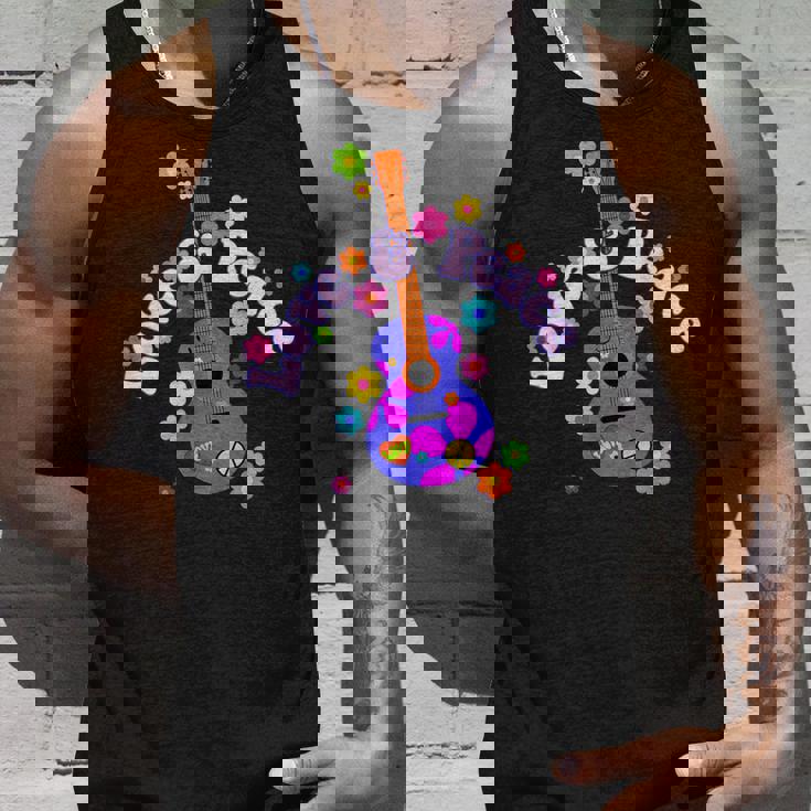 レトロフラワーパワーギター-ラブアンドピース2-ファンファン タンクトップ 彼への贈り物