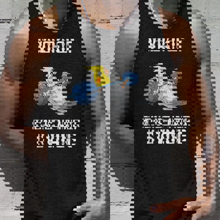 ワークアウト Because Murder Is Wrong 面白いオウム オカメインコ 鳥 タンクトップ 彼への贈り物