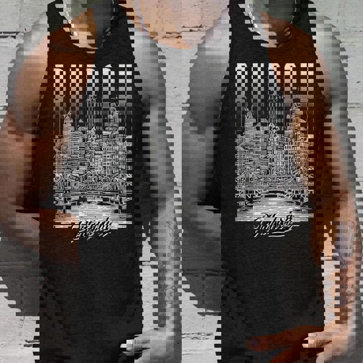 ヴィンテージ ピッツバーグ スカイライン ドローイング バーグ スチール シティ ブリッジ タンクトップ 彼への贈り物