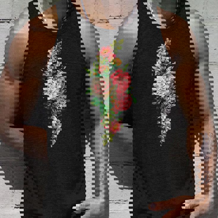 ヴィンテージ フローラル ボタニカル ピンク レッド ホワイト ローズ タンクトップ 彼への贈り物