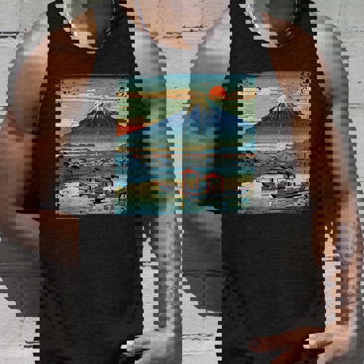 ヴィンテージ 日本の富士山 山に昇る太陽 タンクトップ 彼への贈り物