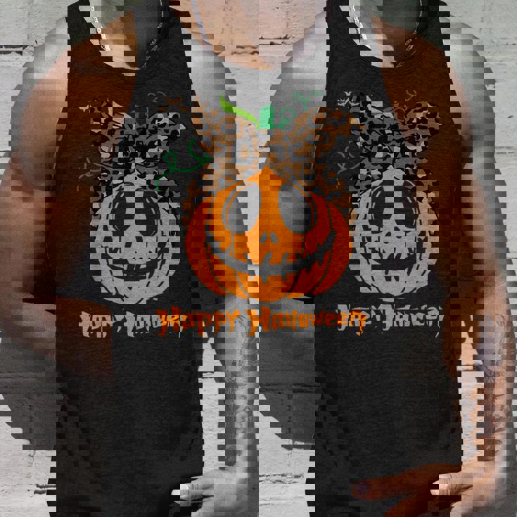 不気味なカボチャ ヒョウ柄 乱雑なお団子 ハロウィン 面白い タンクトップ 彼への贈り物