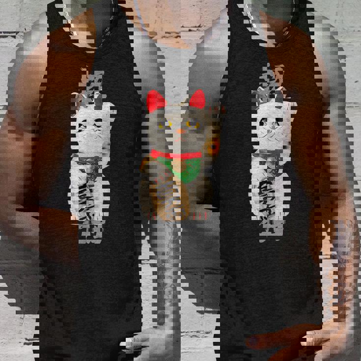 和風招き猫デザイン 縁起物アート 招福と金運アップ タンクトップ 彼への贈り物