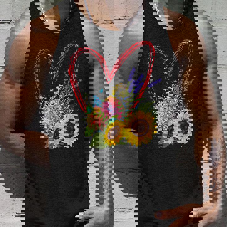 夏の花のデザイン、ひまわり、ラベンダー、アジサイ タンクトップ 彼への贈り物