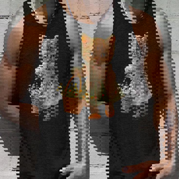 子猫、茶トラ、かわいい、おもしろい、癒し、花かご、ワンピース、可愛い、花束 タンクトップ 彼への贈り物