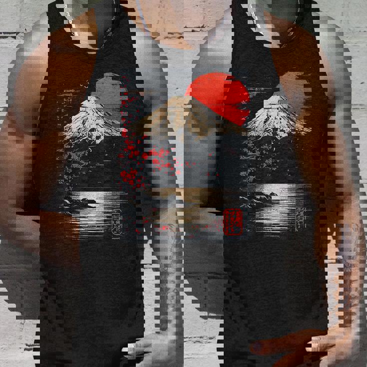 富士山と桜の至福 ヴィンテージ日本美術フュージョンtシャツ タンクトップ 彼への贈り物