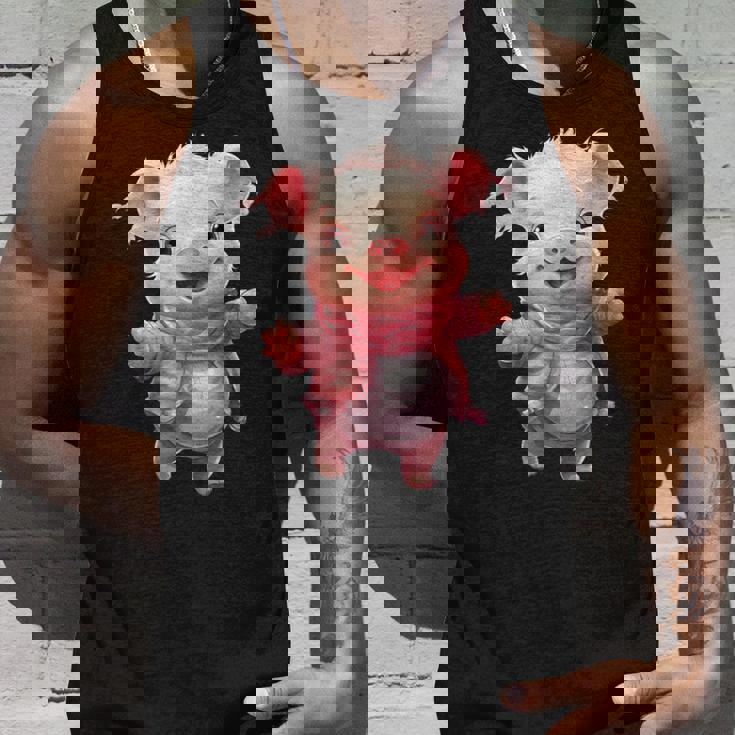 帽子とスカーフを着た豚のクリスマスプレゼント タンクトップ 彼への贈り物