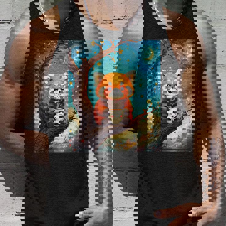 愛らしいレッサーパンダとティーカップの星月夜イラスト タンクトップ 彼への贈り物