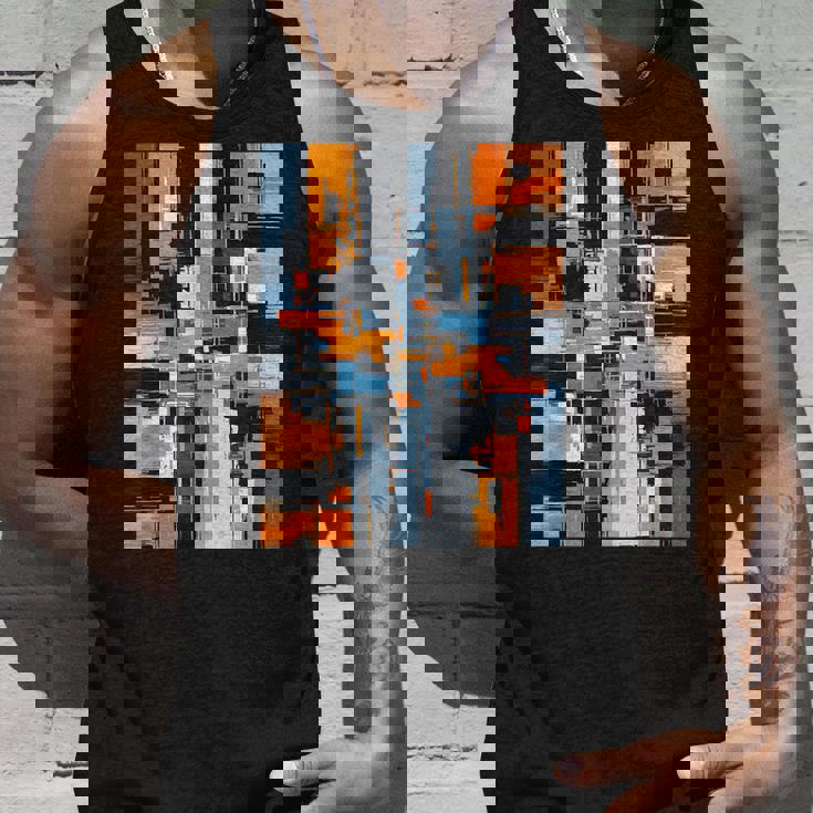 抽象幾何アート オレンジ青 モダン Abstract Geometric Composition タンクトップ 彼への贈り物