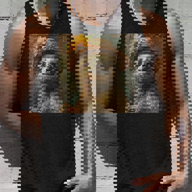 日よけ帽子をかぶったかわいいナマケモノ、面白いナマケモノ タンクトップ 彼への贈り物