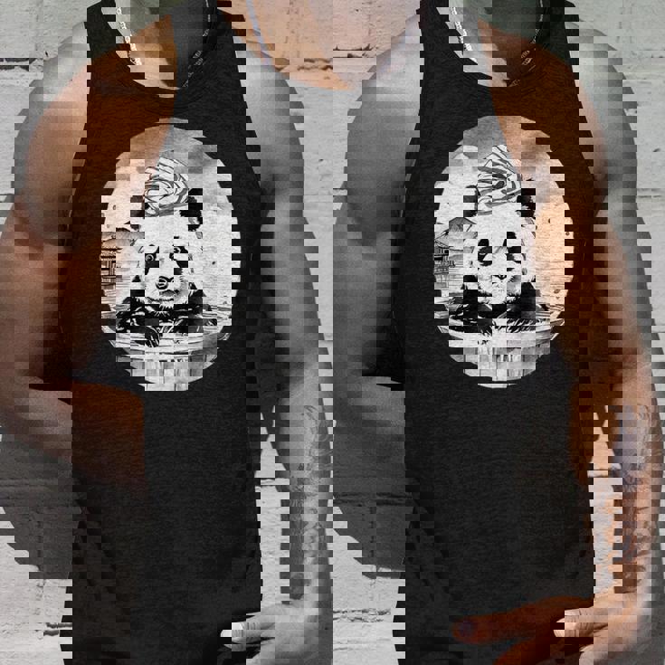 日本の温泉 パンダ 面白い 水墨画 温泉旅行 入浴 銭湯 お風呂 バスタイム 動物 和風 タンクトップ 彼への贈り物