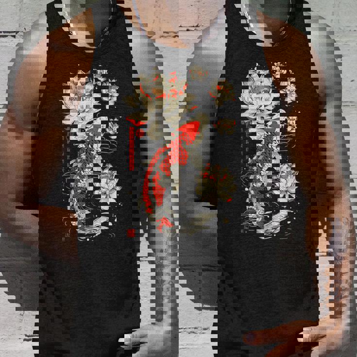 日本の鯉 魚 蓮の花 ヴィンテージ アート 日本 タンクトップ 彼への贈り物