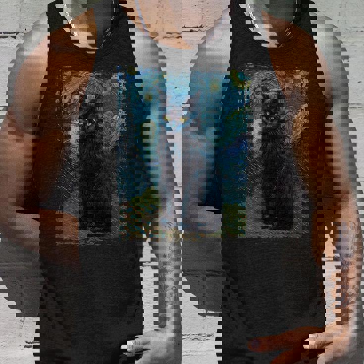 星月夜 ヴィンセント・ヴァン・ゴッホ 黒猫 レトロ絵画 猫 長袖tシャツ タンクトップ 彼への贈り物