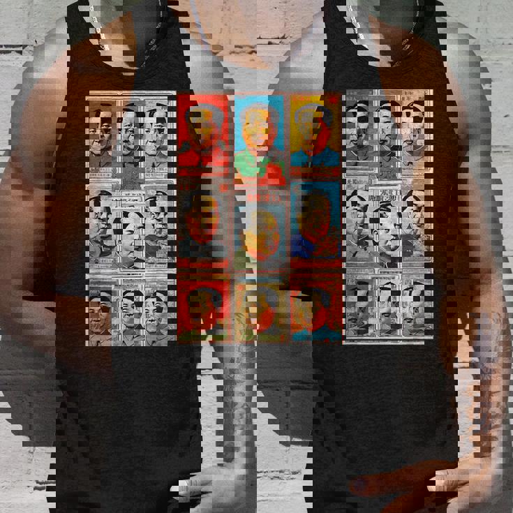 毛沢東ポップアートグリッド-9カラフルな肖像画と書道 タンクトップ 彼への贈り物