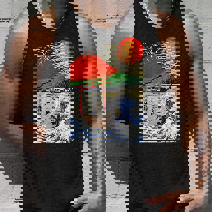 江戸日本 浮世白斎 赤富士山・津波 タンクトップ 彼への贈り物