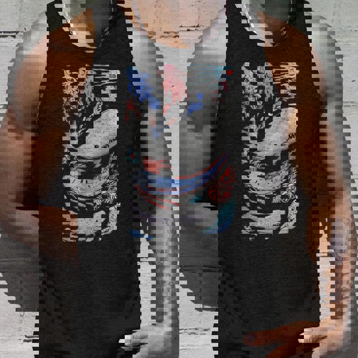 深海の海の生き物 オールフィッシュホエールサメ 水彩画 タンクトップ 彼への贈り物