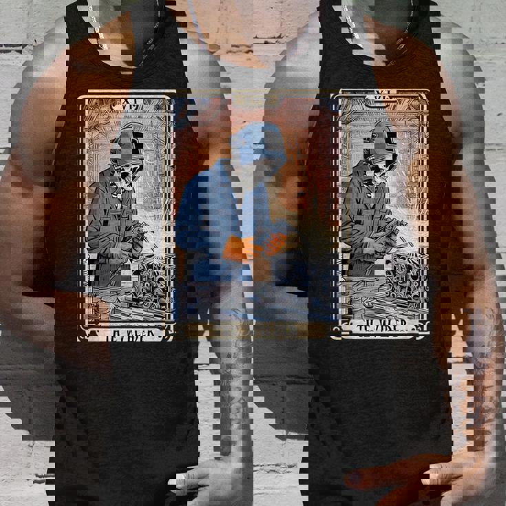 溶接機 溶接 タロット カード スケルトン 面白い 金属製 労働者 タンクトップ 彼への贈り物