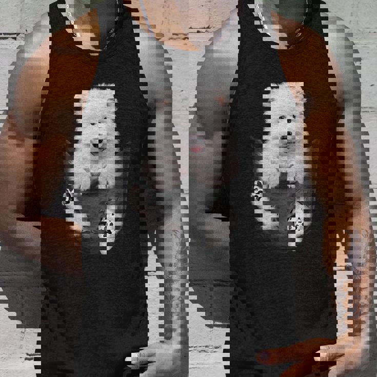 犬好きの方へのギフト サモエド ポケットに入った面白い犬の顔 タンクトップ 彼への贈り物