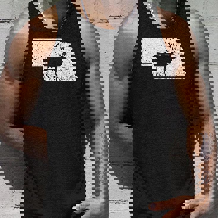 狩猟ヘラジカまたはワピティ ネブラスカ地図アートハンター タンクトップ 彼への贈り物