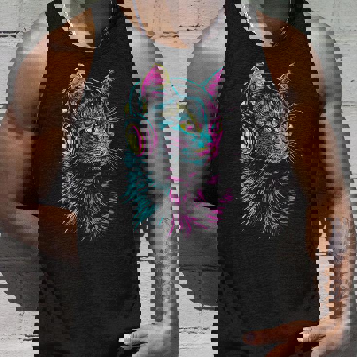 猫 動物 モチーフ 音楽 ヘッドホン イラスト 猫 タンクトップ 彼への贈り物