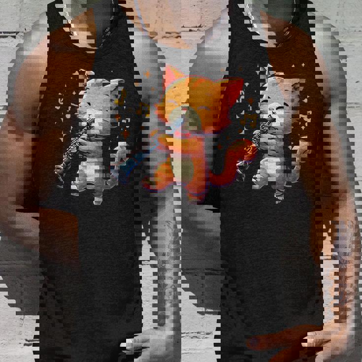 猫好きのためのかわいい猫のデザイン 猫がクラリネットを弾く タンクトップ 彼への贈り物