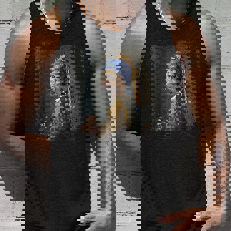 真珠のイヤリングを持つ少女 猫 パロディアート 面白い ヤン・フェルメール タンクトップ 彼への贈り物