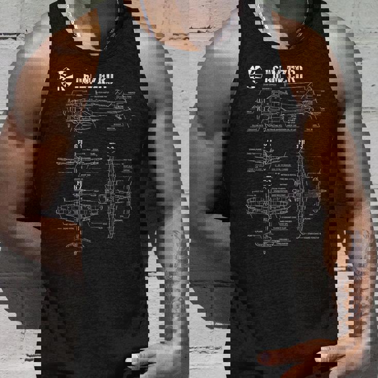 第二次世界大戦の日本軍航空機ゼロ戦の設計図 タンクトップ 彼への贈り物