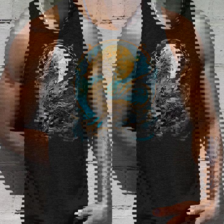 美しいルナゴールドドラゴン フローラルアートノボー タンクトップ 彼への贈り物