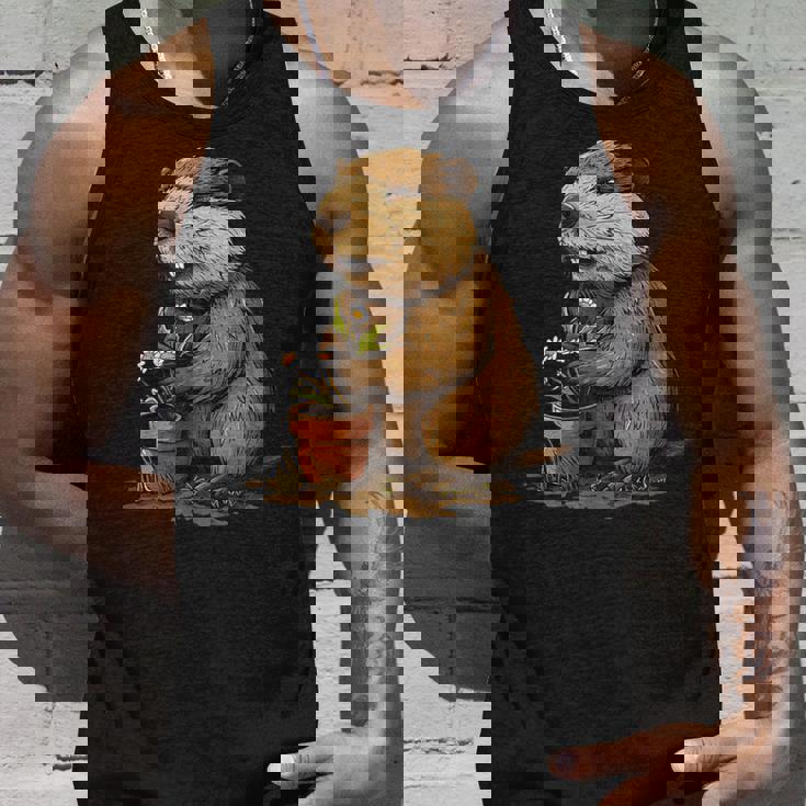 自然からインスピレーションを得た衣装愛好家のための鉢植え付き楽しいビーバー タンクトップ 彼への贈り物