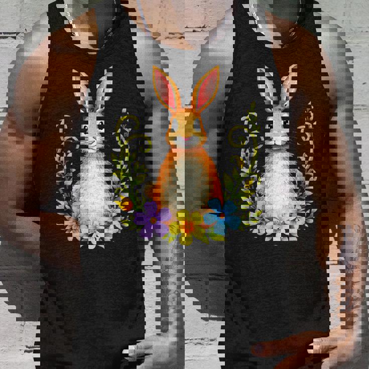 花と葉を持つ愛らしいウサギ 自然デザイン タンクトップ 彼への贈り物