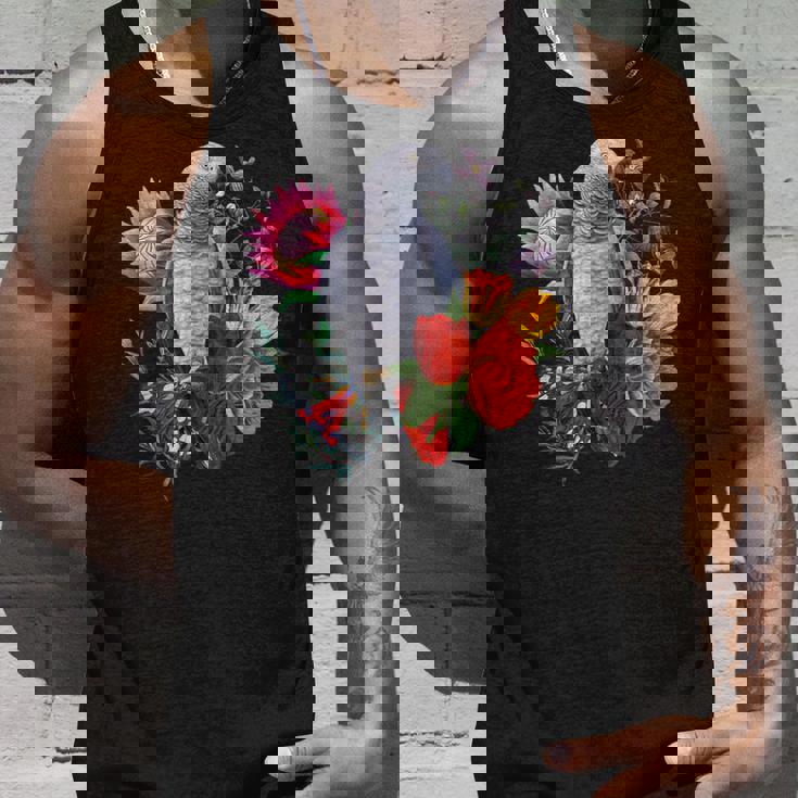 花と蝶とヨウム タンクトップ 彼への贈り物