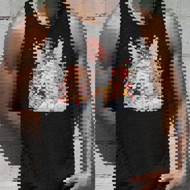 花に囲まれたライオンの天使 美しい天使 タンクトップ 彼への贈り物