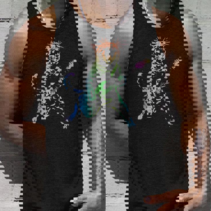 虹色グラデーションの猫のギターデザイン タンクトップ 彼への贈り物