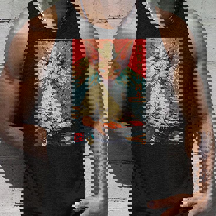 面白い かわいい 和食 アニメ アート スフィンクス 猫 寿司 シェフ タンクトップ 彼への贈り物