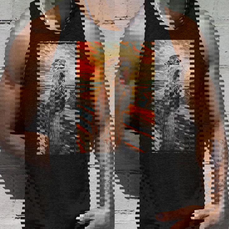 面白い レトロ ムンク 悲鳴 芸術的 絵画 パロディ カワウソ 恋人 タンクトップ 彼への贈り物