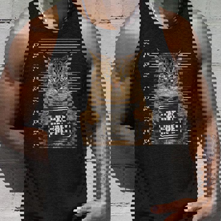 面白い 逮捕された犯罪者猫 マグショット I Hate People Cat Lover タンクトップ 彼への贈り物