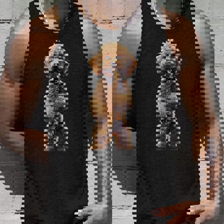 面白いオーケストラ サクソフォン ミュージシャン 落書き 犬 サックス タンクトップ 彼への贈り物