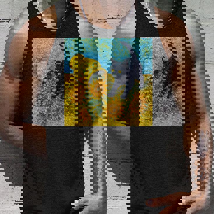 面白いゴッホのひまわり、猫のミーム、黒猫のアート。 タンクトップ 彼への贈り物