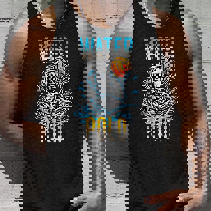 面白いスケルトン水球スポーツファン漫画スタイル タンクトップ 彼への贈り物