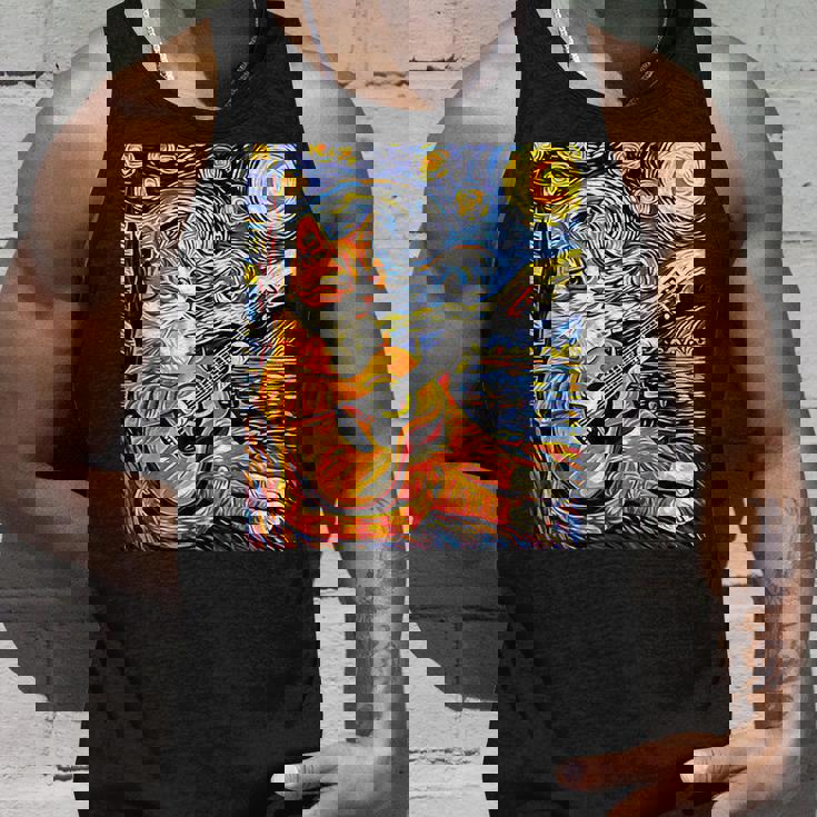 面白いレトロなデザインの猫がギターを弾く 星月夜 タンクトップ 彼への贈り物