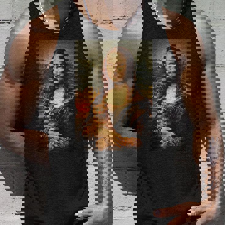 面白い猫 モナリザ 絵画 アート ママ お父さん タンクトップ 彼への贈り物