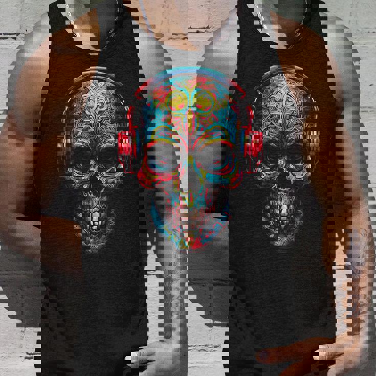 頭蓋骨アート曼荼羅ファンタジーカラフルなヘッドフォンモチーフの頭蓋骨 タンクトップ 彼への贈り物