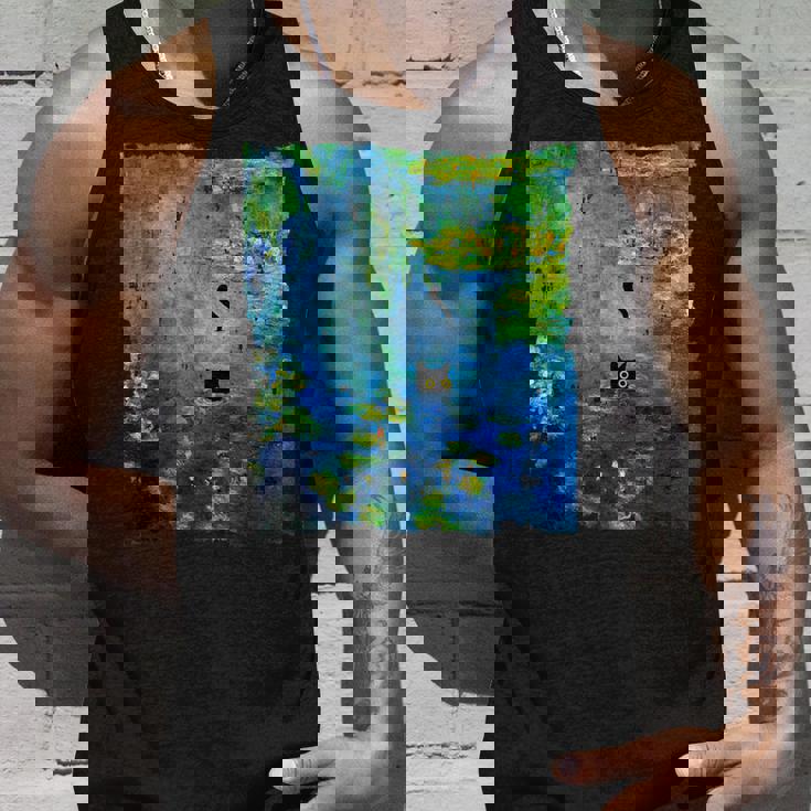 黒猫モネのスイレン絵画アート 猫好き タンクトップ 彼への贈り物