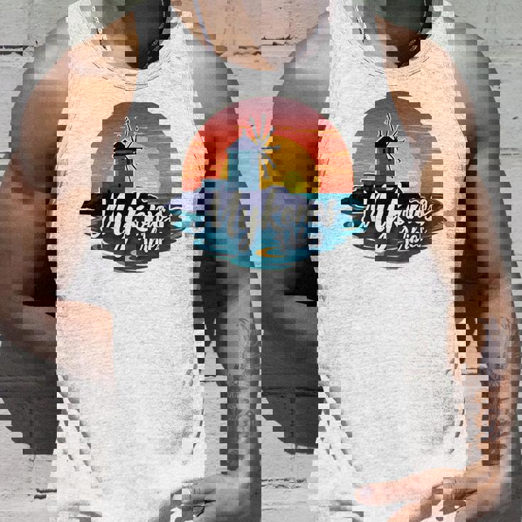 Mykonosibes ヴィンテージ 夕日 ギリシャの島 ギリシャ お土産 長袖tシャツ タンクトップ 彼への贈り物