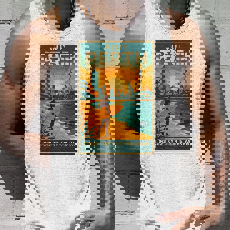 Perth Australia – ビンテージ旅行ポスタースタイル 長袖tシャツ タンクトップ 彼への贈り物