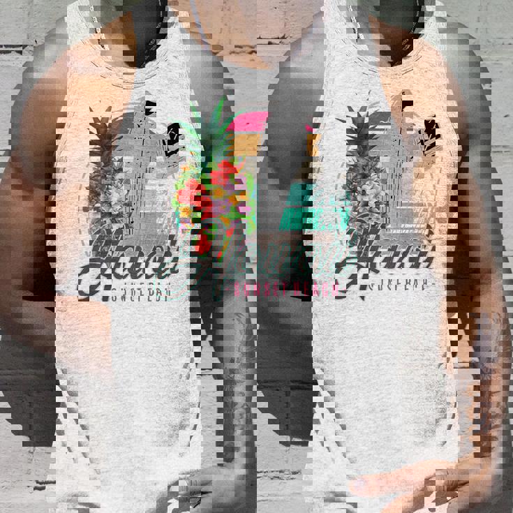 Sunset Beach Hawaii、サーフィンサーフボードレトロ、バックプリント タンクトップ 彼への贈り物