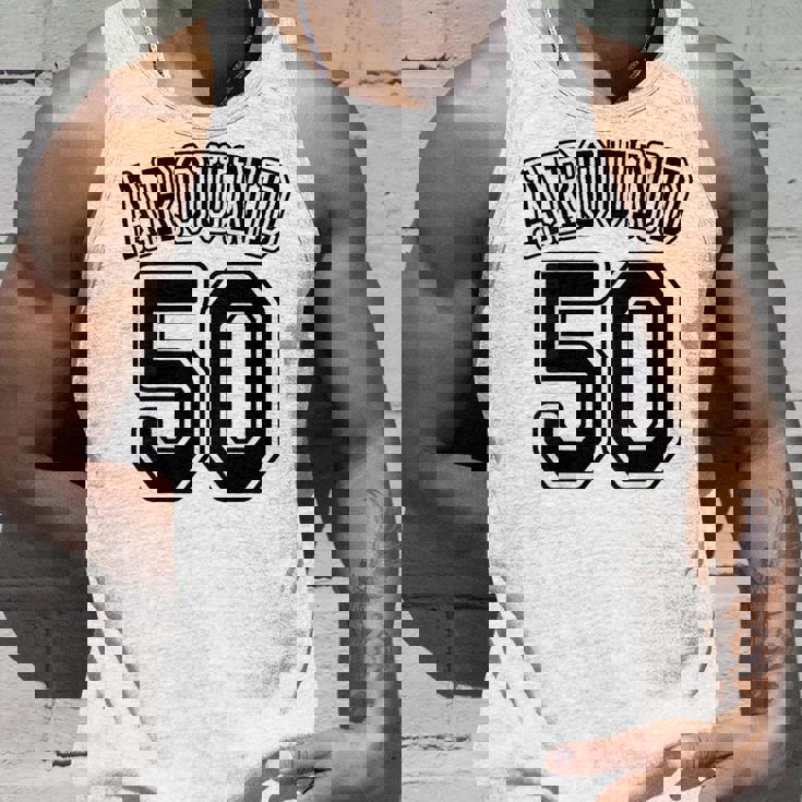 【バックプリント・背中側】Around 50 アラフィフ（五十歳 50才）ユニフォーム風 50代 誕生日プレゼント 面白 タンクトップ 彼への贈り物