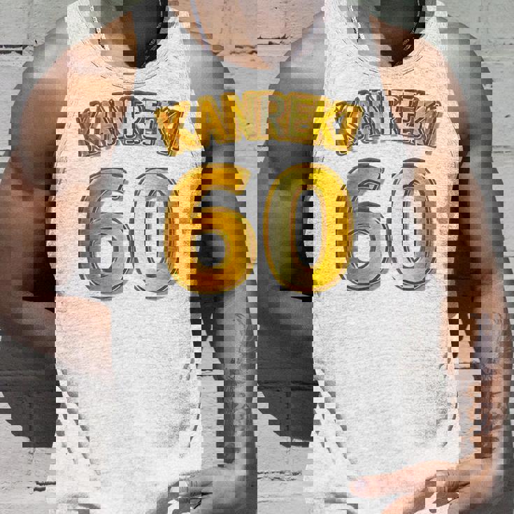 【バックプリント・背中側】還暦 六十歳 60才（ユニフォーム風）赤 レッド【金プレート風 文字】誕生日 面白 タンクトップ 彼への贈り物