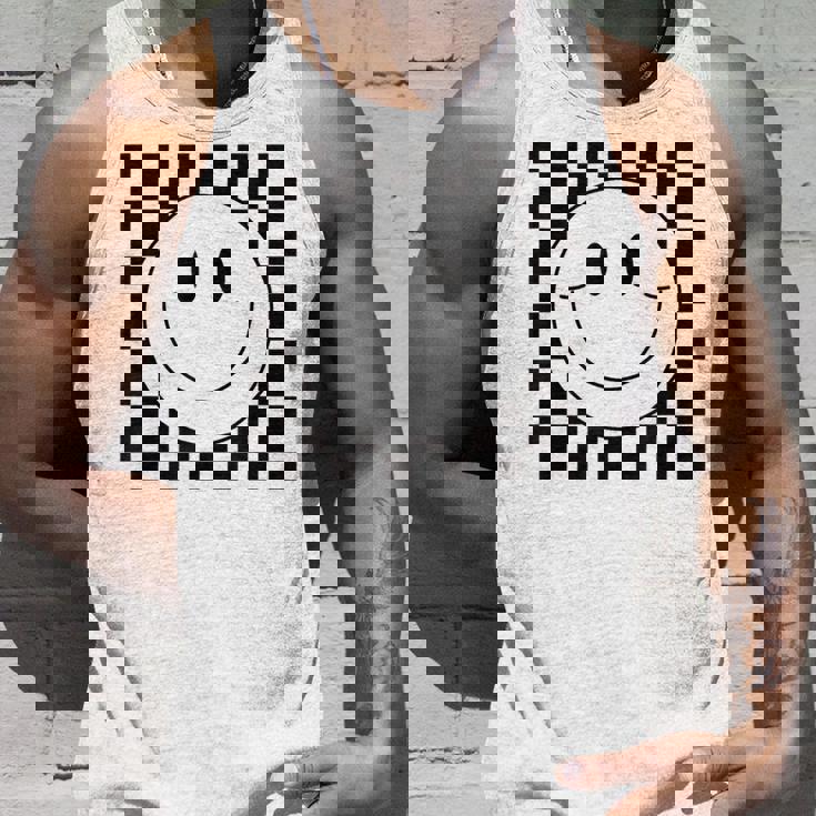 イエロー スマイル フェイスシャツ かわいい チェック柄 スマイル ハッピー タンクトップ 彼への贈り物